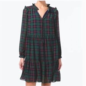 J.Crew Tie Neck Black Watch Tartan Plaid Tiered Dress